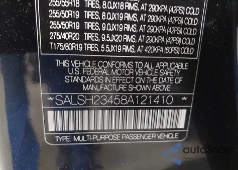 2008 Land Rover Range Rover Sport Supercharged z USA, uszkodzony, nr VIN SALSH23458A121410